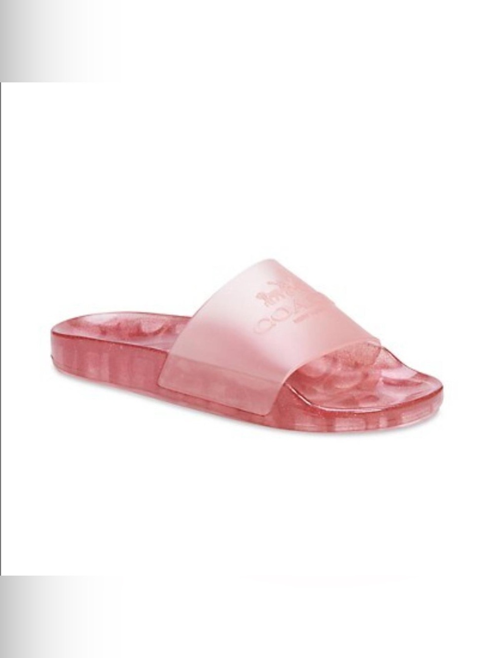 Coach Ulyssa slide sandals in a pink shimmer glitter logo jelly size 7